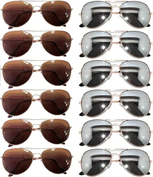 Metal Gold Frame Classic Aviator Sunglasses 6 Mirror Silver, 6 Gradient Brown Lenses OWL ®.