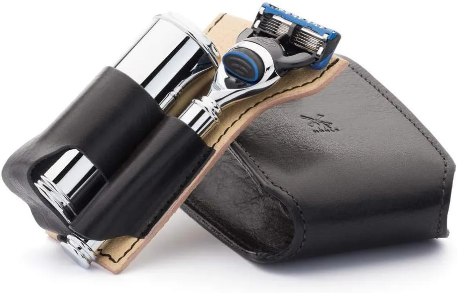 MÜHLE Travel Florentine Leather Silvertip Fibre 5-Blade Razor Luxury Shaving Kit
