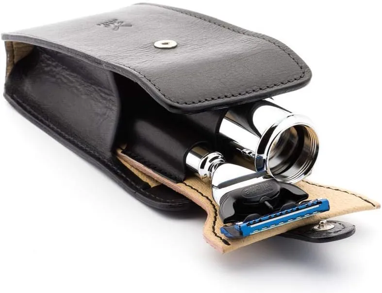 MÜHLE Travel Florentine Leather Silvertip Fibre 5-Blade Razor Luxury Shaving Kit