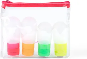 MIAMICA Women's TSA Compliant Bottles and Travel Toiletry Bag with 4 Pieces, Fuchsia, 7.25” L x 7.85” W x 1.85” D