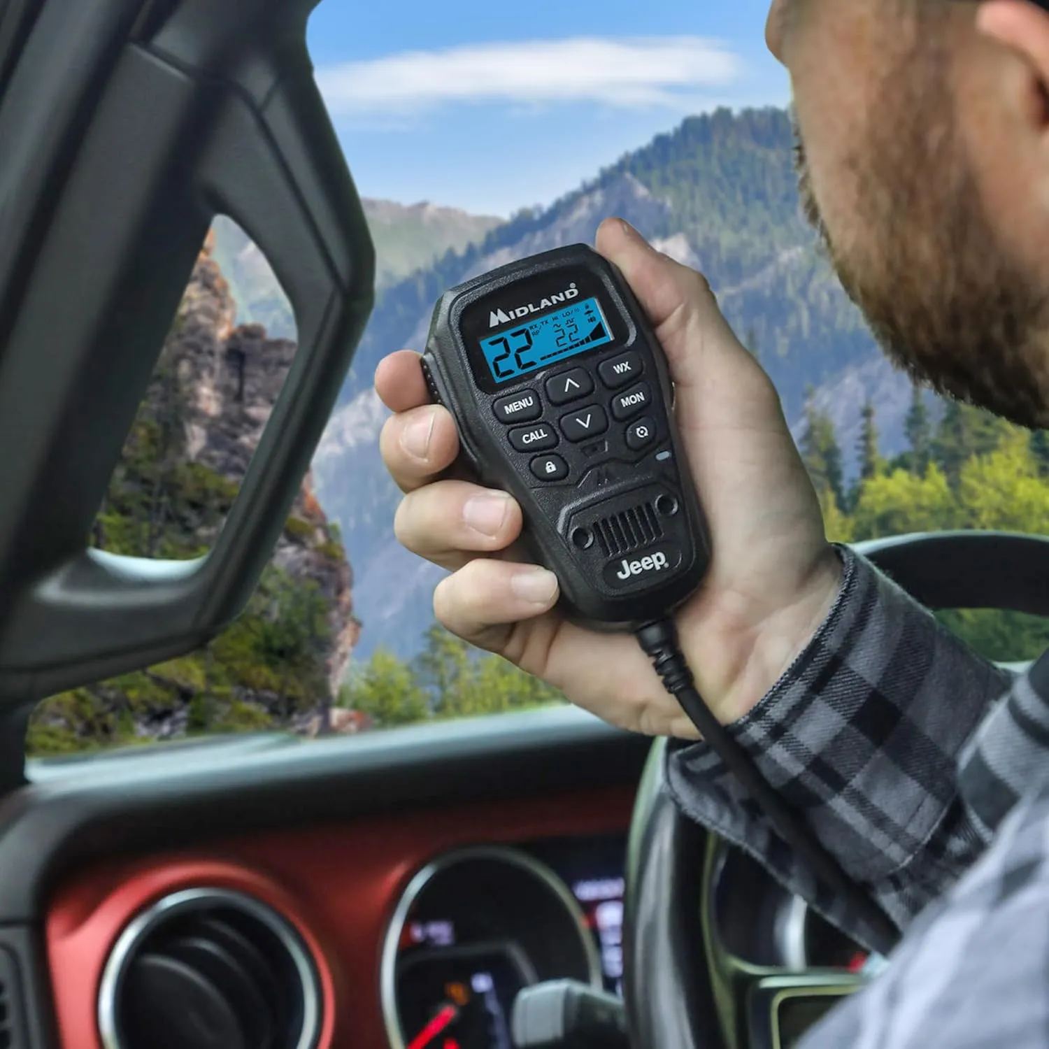 Midland - MXT275 Jeep Branded MicroMobile GMRS Radio - 15 Watts Two-Way Radio with Integrated Control Microphone - Overland Tractors Detachable External Magnetic Mount Antenna - 8 Repeater Channels