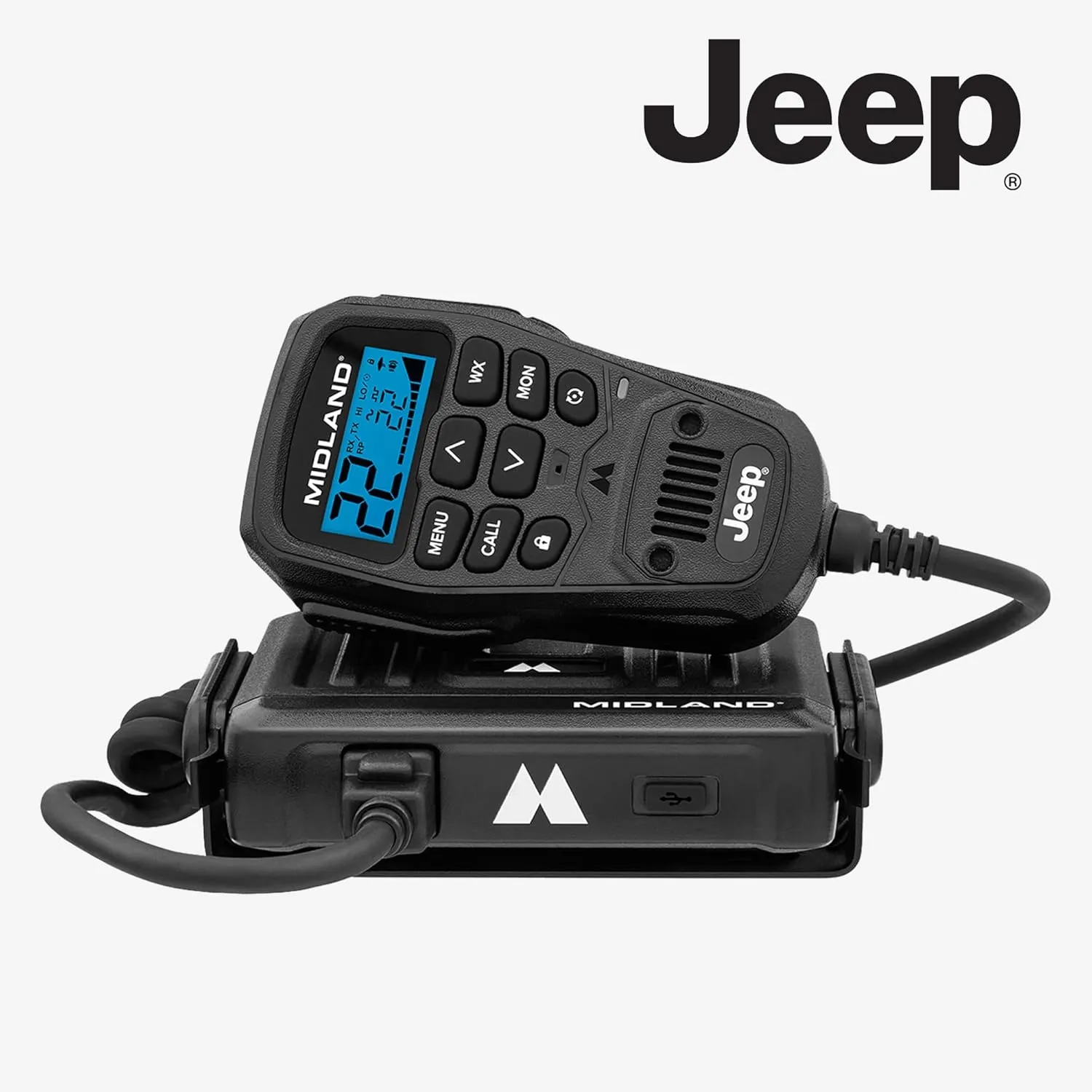 Midland - MXT275 Jeep Branded MicroMobile GMRS Radio - 15 Watts Two-Way Radio with Integrated Control Microphone - Overland Tractors Detachable External Magnetic Mount Antenna - 8 Repeater Channels