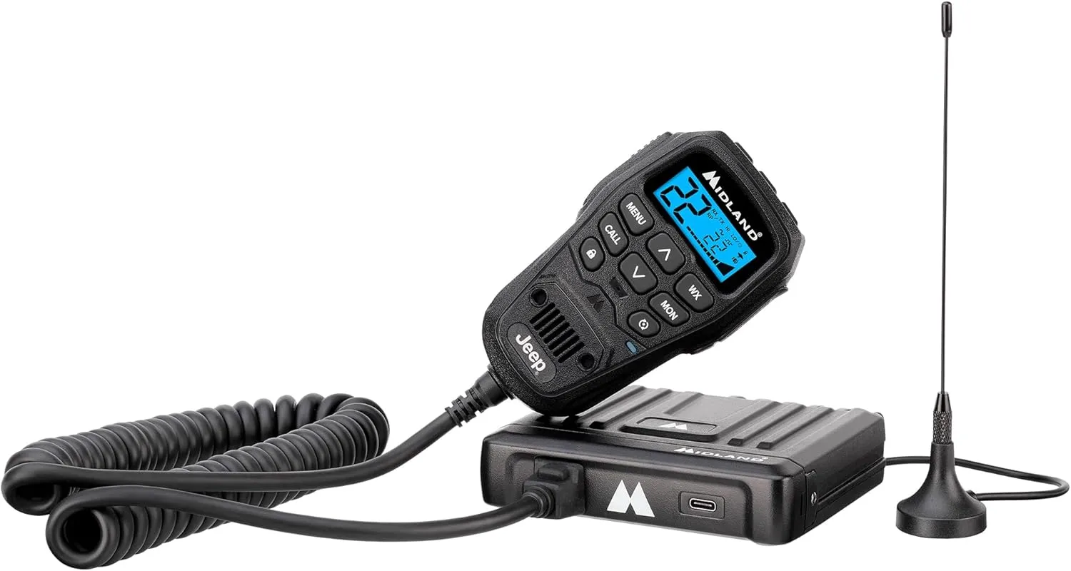 Midland - MXT275 Jeep Branded MicroMobile GMRS Radio - 15 Watts Two-Way Radio with Integrated Control Microphone - Overland Tractors Detachable External Magnetic Mount Antenna - 8 Repeater Channels