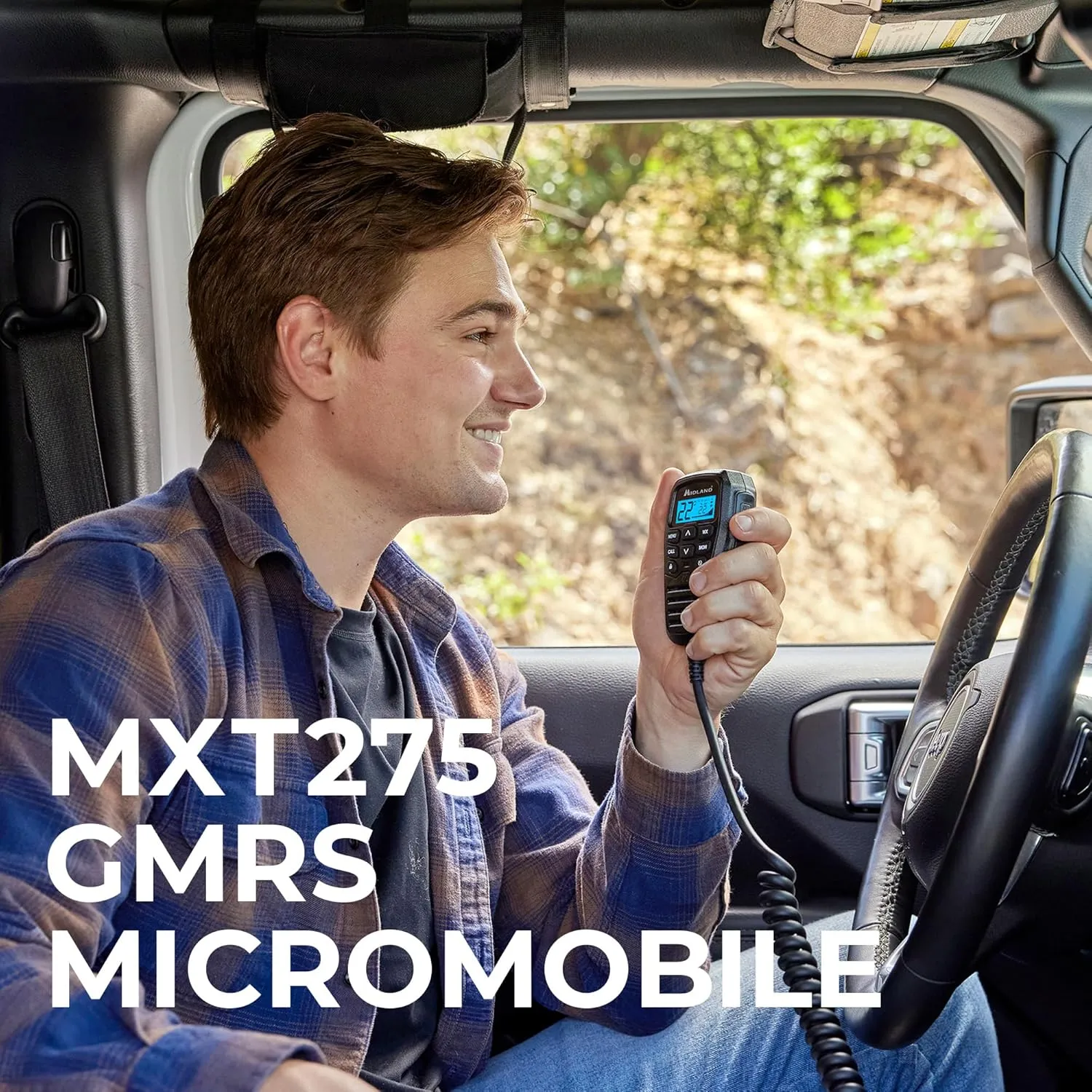 Midland - MXT275VP4-15 Watt GMRS MicroMobile Two-Way Radio - ATVs UTVs and Other Off-Road Vehicles - Overlanding Gear - Extended 3dB gain Roll Bar Mount Antenna Microphone Extension Cable