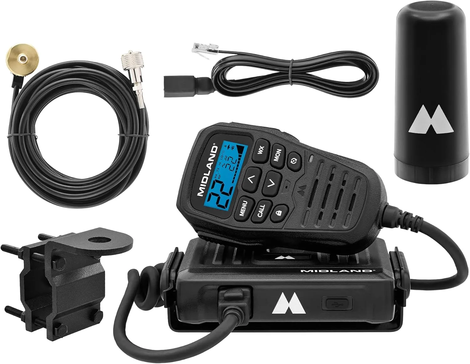 Midland - MXT275VP4-15 Watt GMRS MicroMobile Two-Way Radio - ATVs UTVs and Other Off-Road Vehicles - Overlanding Gear - Extended 3dB gain Roll Bar Mount Antenna Microphone Extension Cable