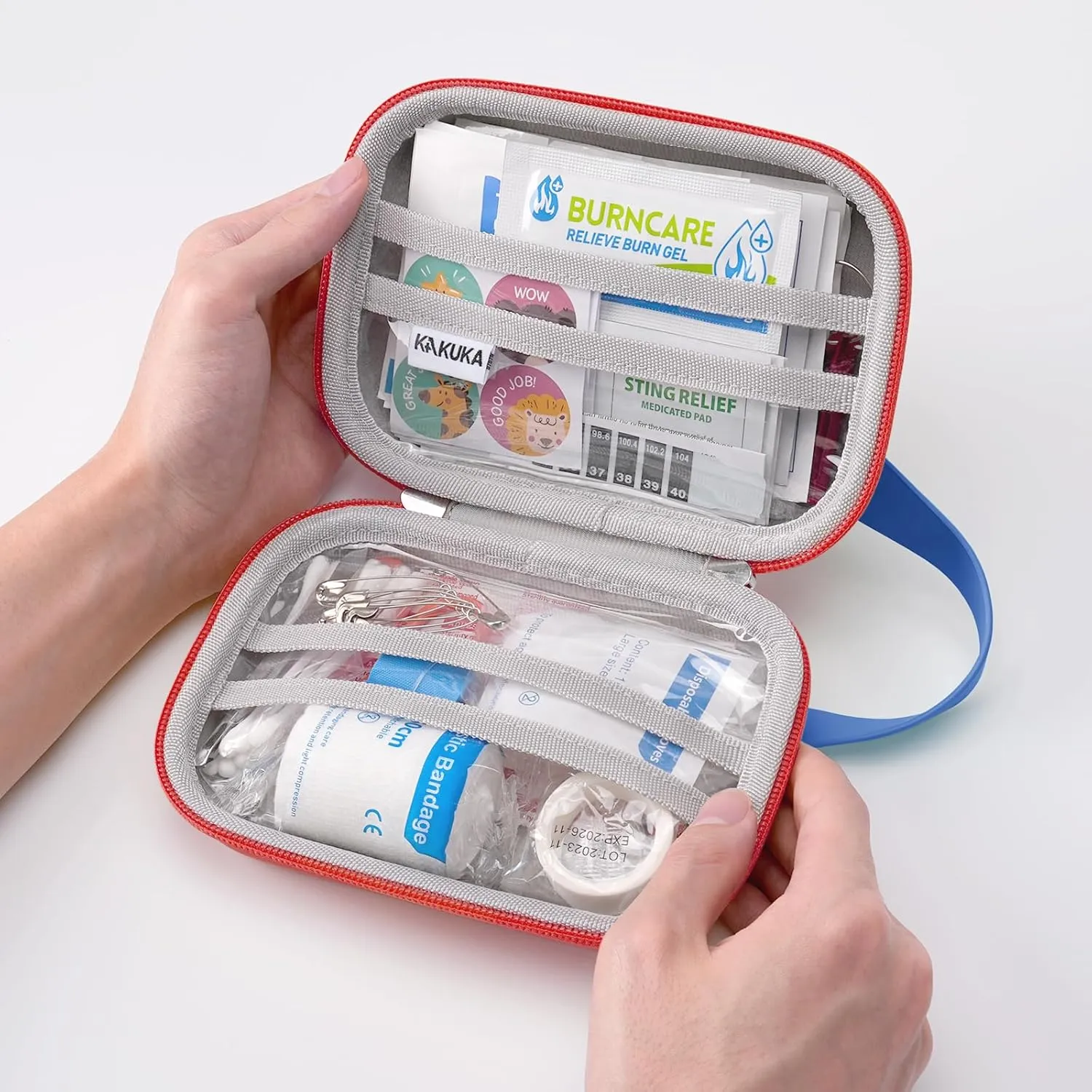 Mini First Aid Kit, 113 Pc. Water-Resistant Hard Toddler Kids Small Cute Case for Car, Home - TSA-Approved Travel Size
