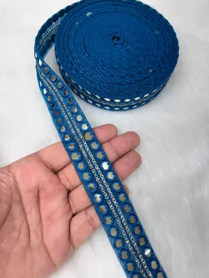 Mirror Lace Border Trims - 9 Meter Decorative Mirror Work Embellishments | Royal Blue