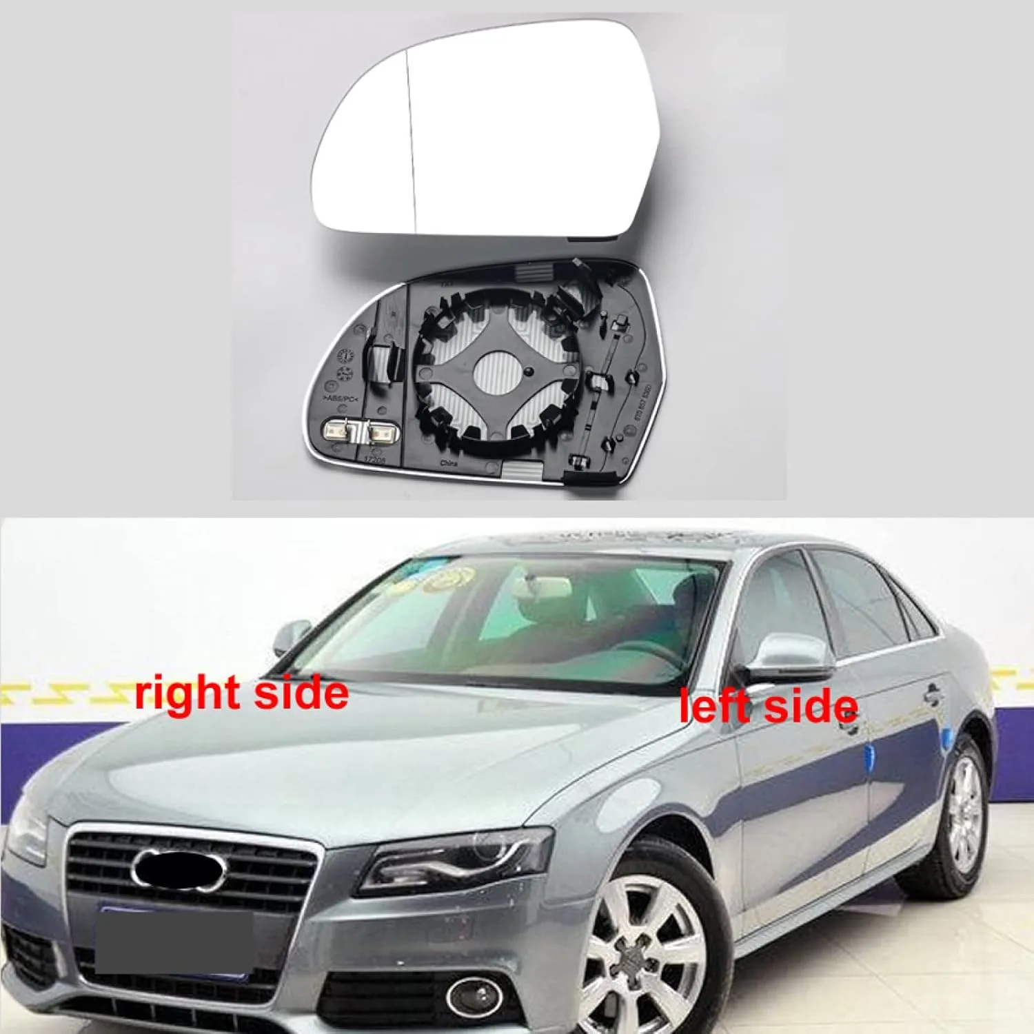 Mirror Side Mirror Reflective Lens Rearview Mirror Lenses Glass with Heating 1PCS,for Audi A4L 2009 2010 2011 2012