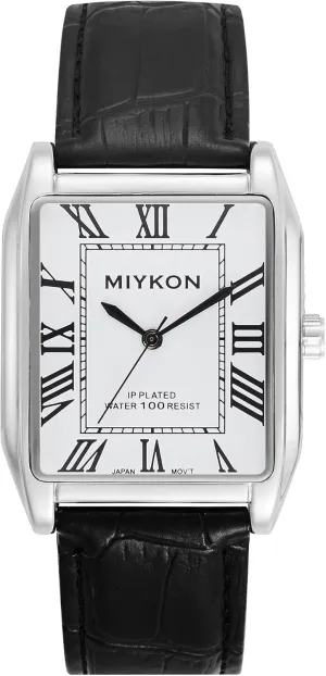 Miykon Vintage Watches for Men - Tank Square Analog Watch with Genuine Leather Wrist Strap for Classic Dress - Ion Polished, Scratch Resistant Glass, Japanese Quartz, Waterproof to 100ft