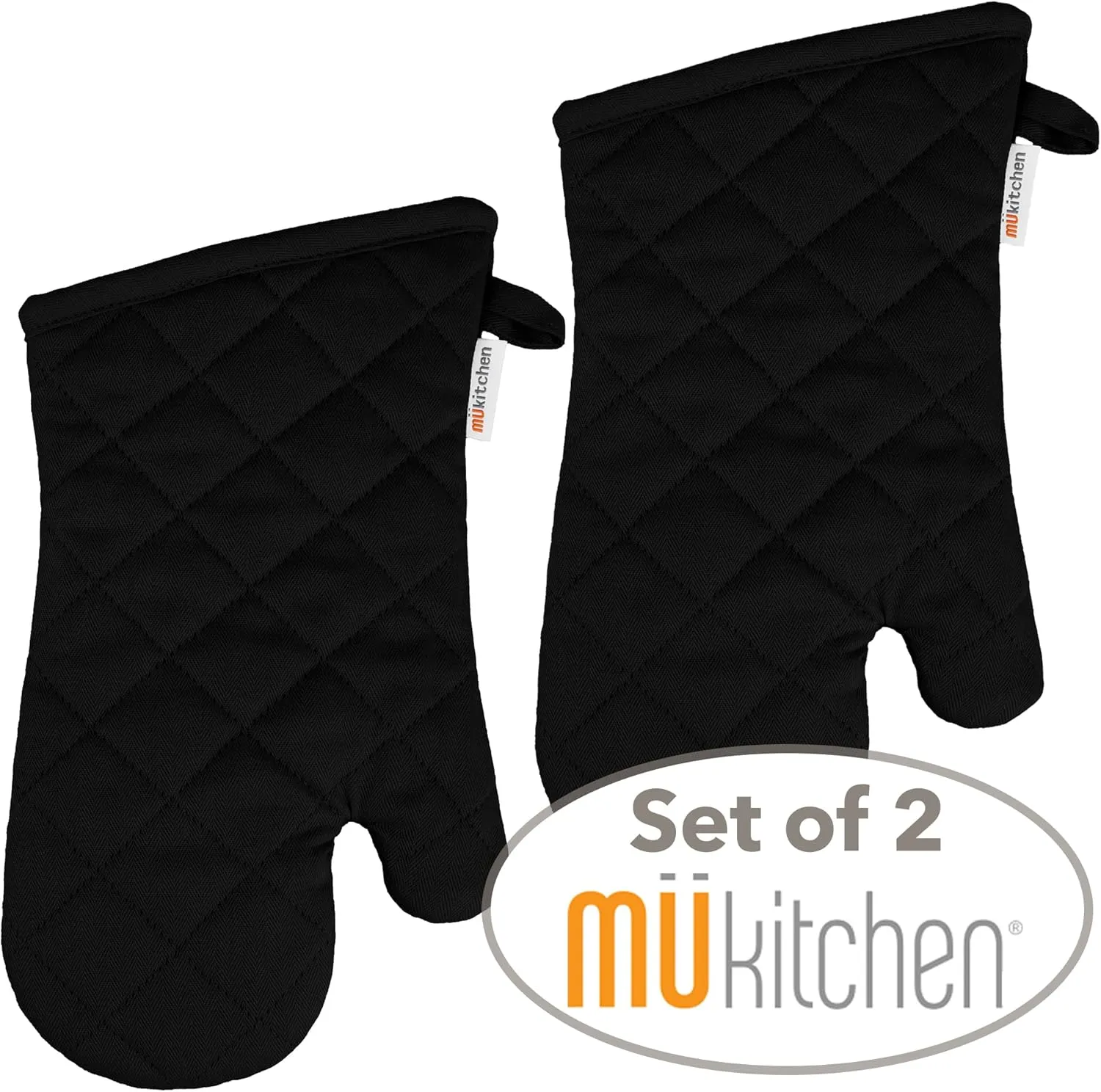 MÜmitt is 100% Cotton | Heat Resistant Oven Mitts for Cooking and Baking | Machine Washable and Durable | Necessary Kitchen Accessory for Hot Cookware | Set of 2 (Black (Onyx))