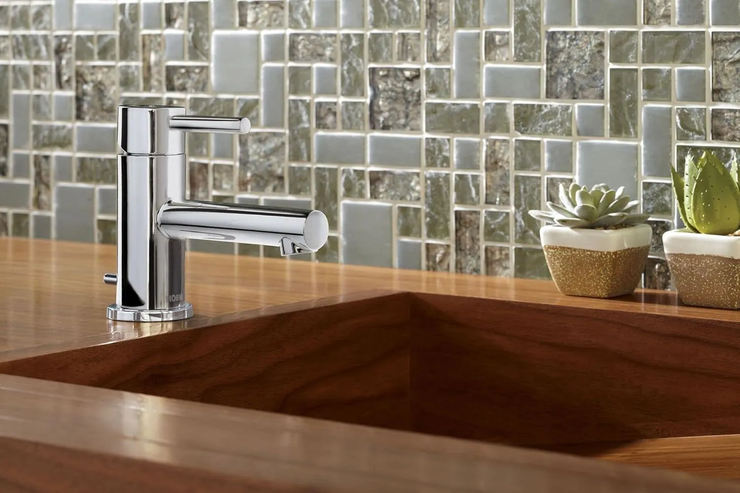 Moen Align Chrome One-Handle Single Hole Low Profile Modern Bathroom Faucet with Drain Assembly, 6191