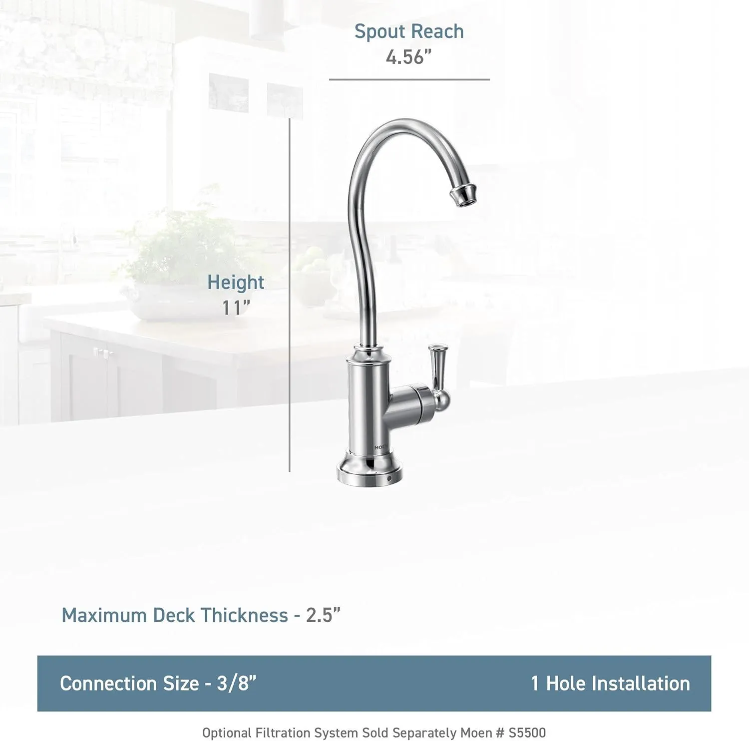 Moen Chrome Sip Traditional Cold Water Kitchen Beverage Faucet with Optional Filtration System, S5510