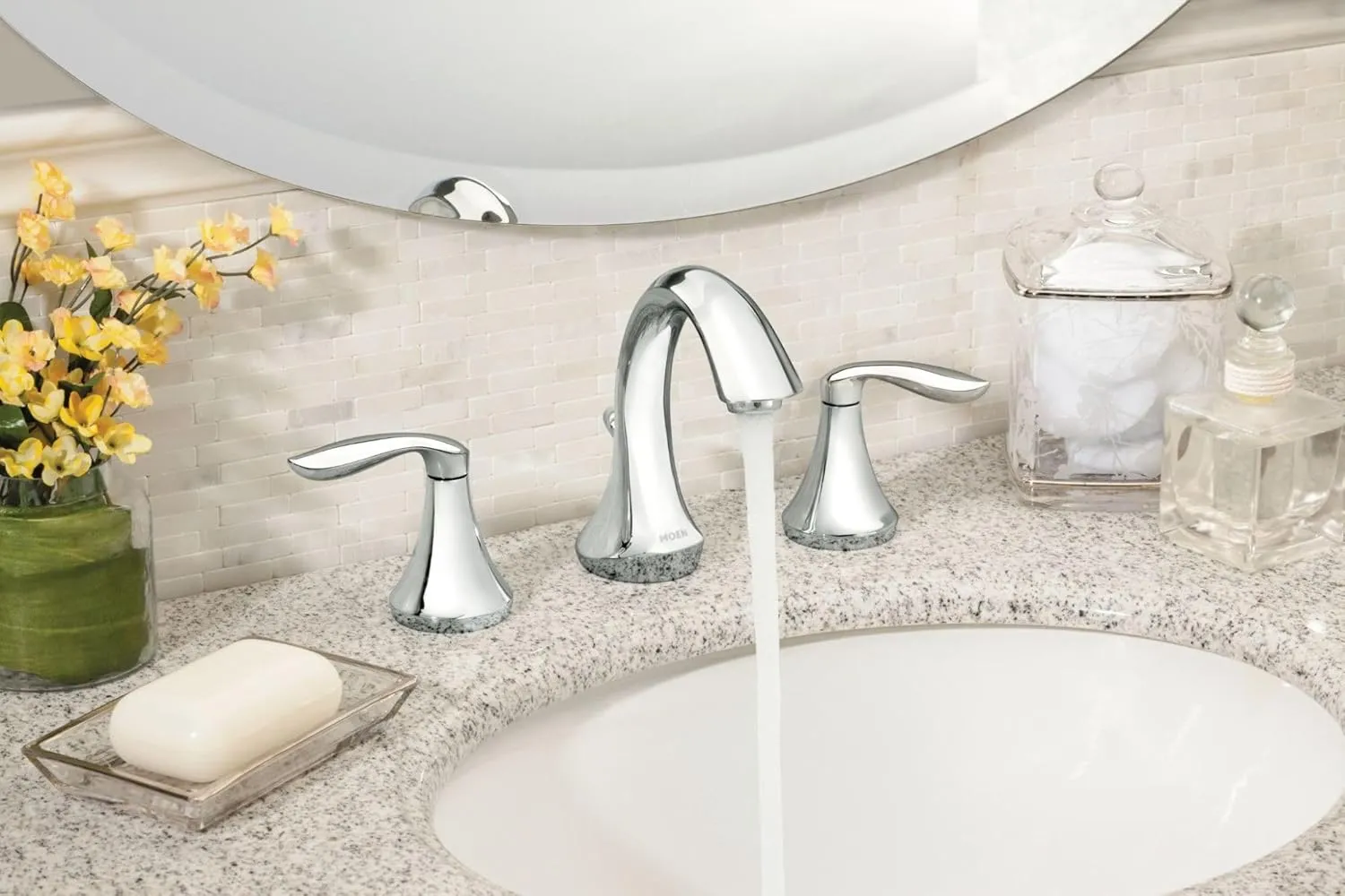 Moen Eva Chrome Two-Handle High Arc Widespread Bathroom Sink Faucet for 3-Hole Setups with Valve Included, TV6420