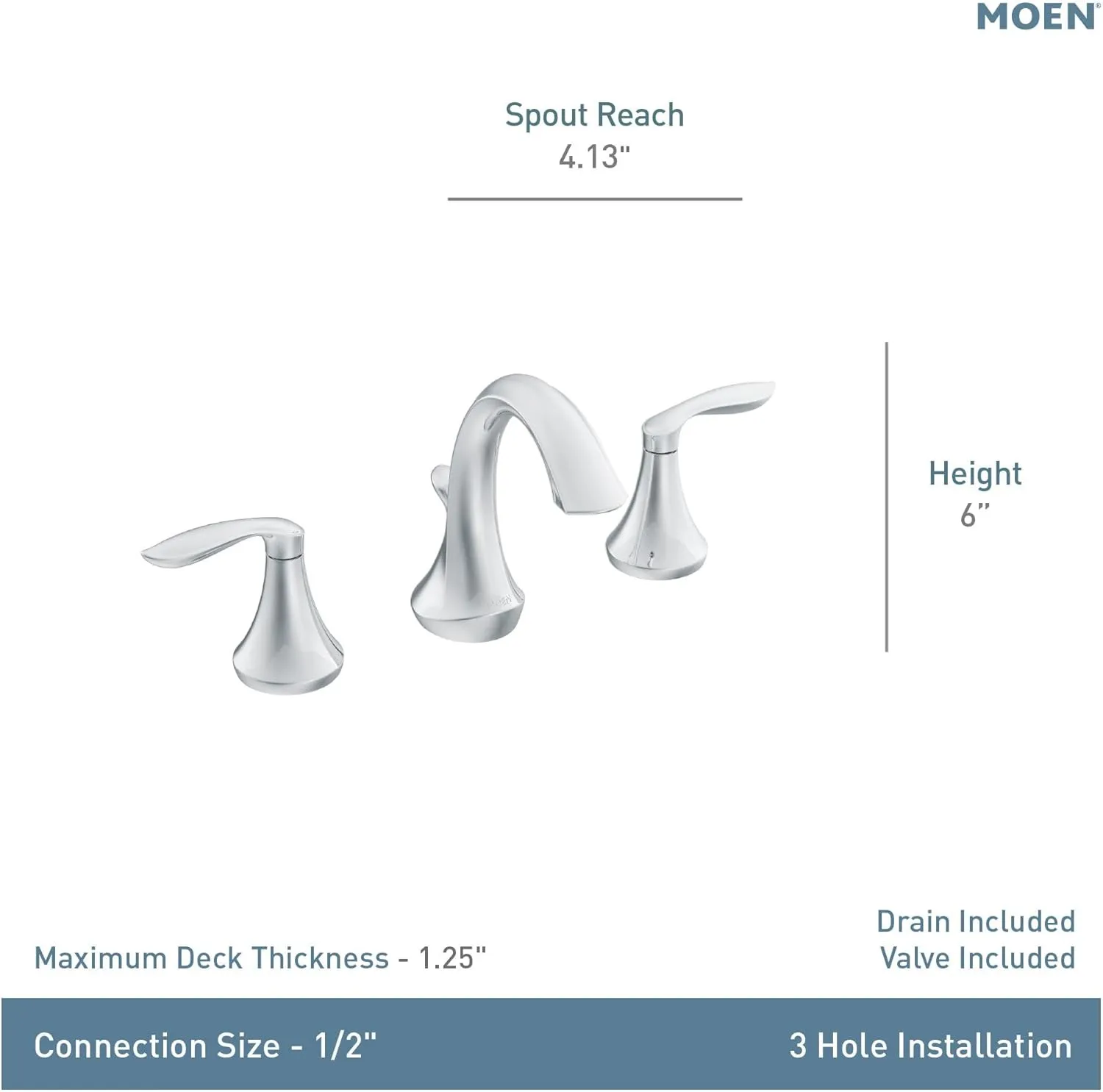 Moen Eva Chrome Two-Handle High Arc Widespread Bathroom Sink Faucet for 3-Hole Setups with Valve Included, TV6420