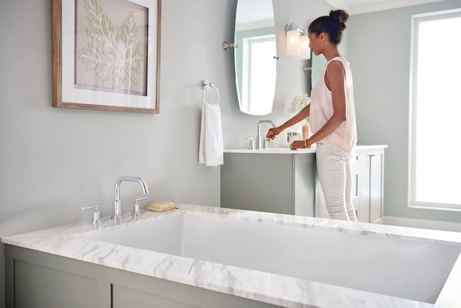 Moen Gibson Chrome Two-Handle Deck Mounted Modern Roman Tub Faucet, Valve Required, T961