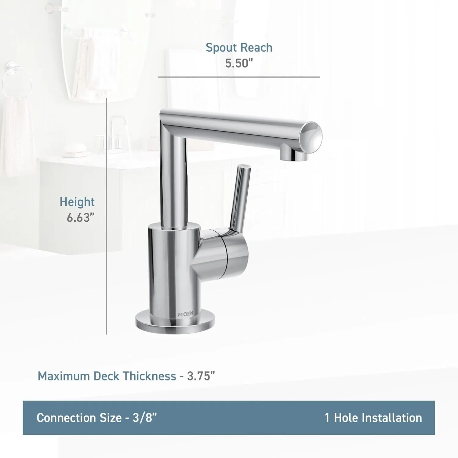 Moen S43001 Arris One-Handle Single Hole Modern Bathroom Faucet, Chrome