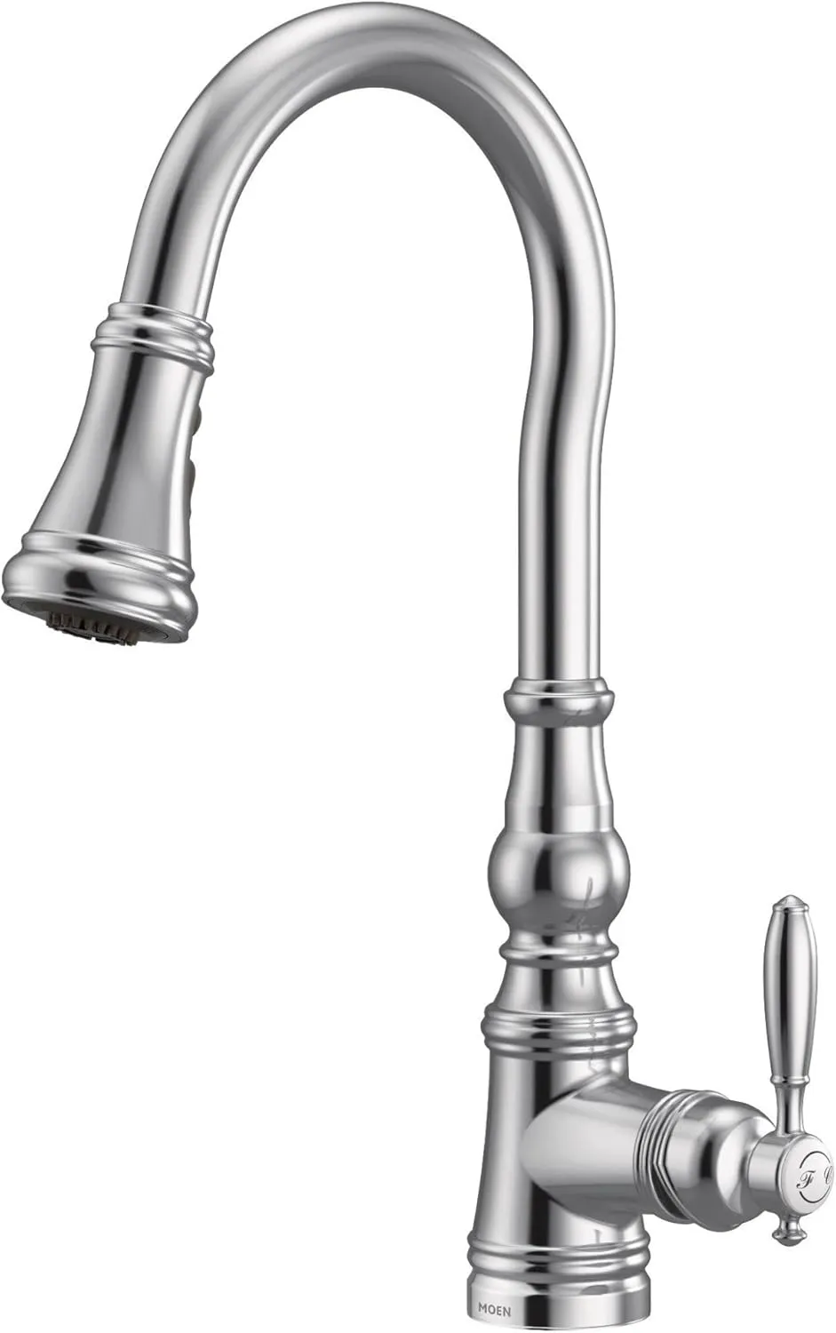 Moen S73004 Weymouth Shepherd's Hook Pulldown Kitchen Faucet Featuring Metal Wand with Power Boost, Chrome