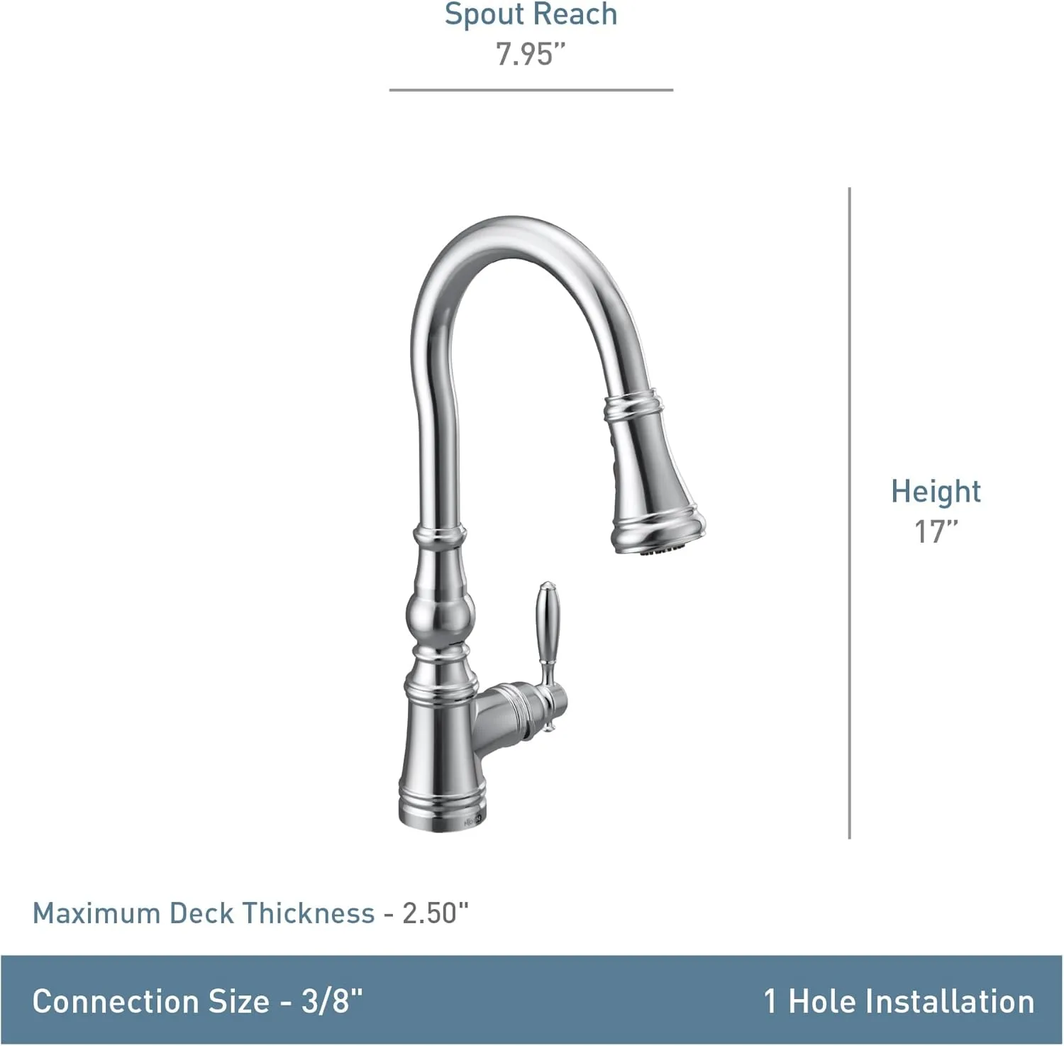 Moen S73004 Weymouth Shepherd's Hook Pulldown Kitchen Faucet Featuring Metal Wand with Power Boost, Chrome