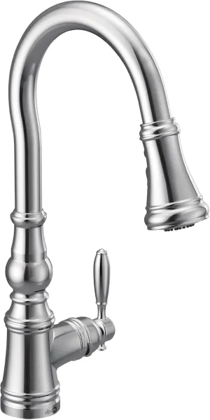 Moen S73004 Weymouth Shepherd's Hook Pulldown Kitchen Faucet Featuring Metal Wand with Power Boost, Chrome