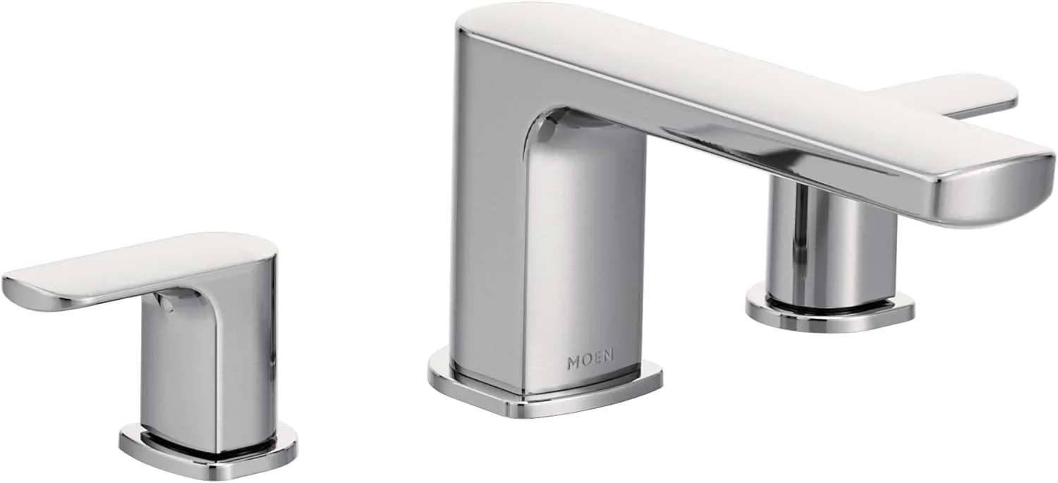 Moen T935 Rizon Two-Handle Deck Mount Modern Roman Tub Faucet Trim, Valve Required, Chrome