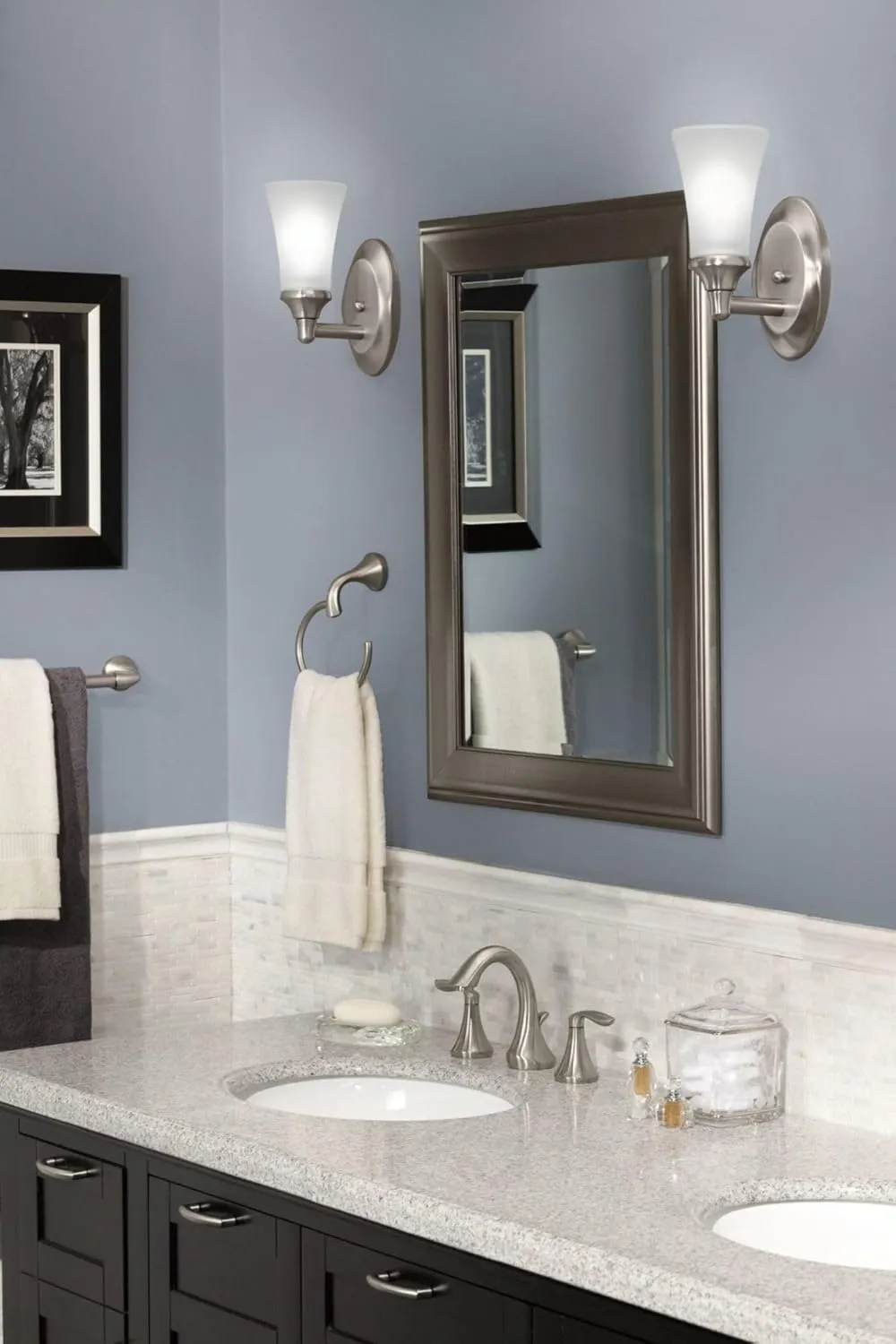 Moen YB2861CH Eva 1-Light Dual-Mount Bath Bathroom Vanity Fixture with Frosted Glass, Chrome