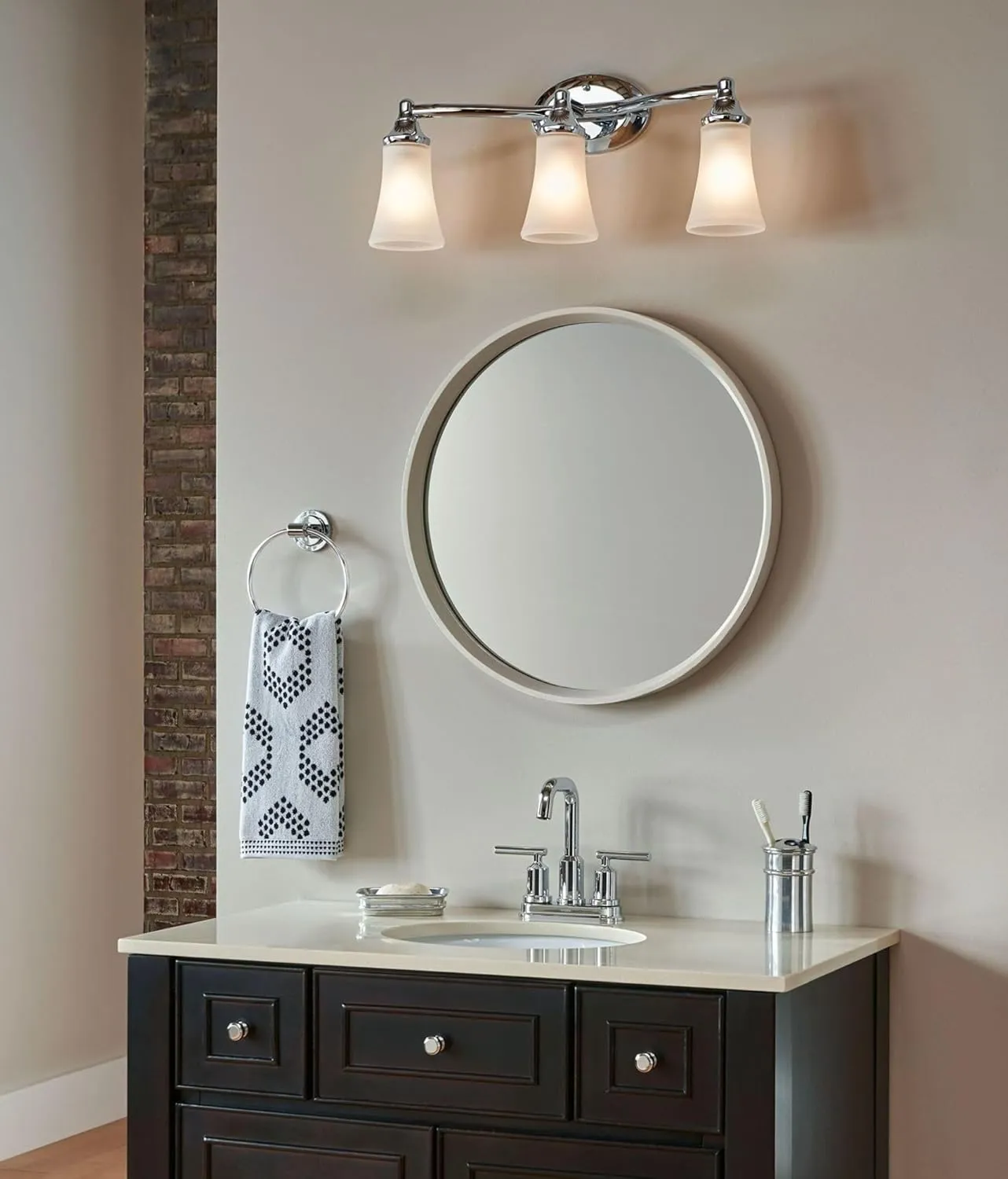 Moen YB2863CH Eva 3-Light Dual-Mount Bath Bathroom Vanity Fixture with Frosted Glass, Chrome