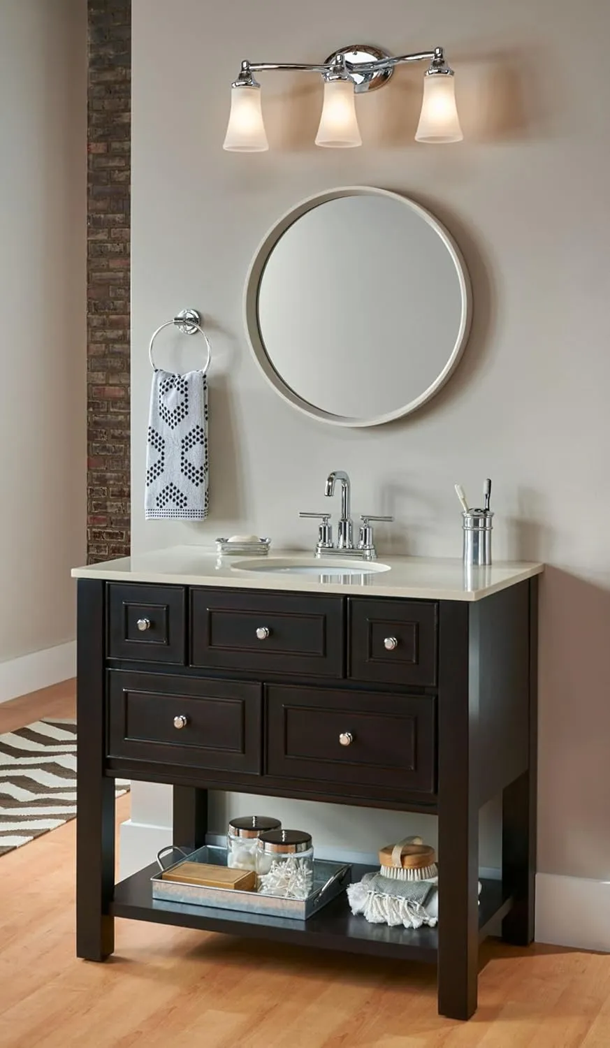 Moen YB2863CH Eva 3-Light Dual-Mount Bath Bathroom Vanity Fixture with Frosted Glass, Chrome