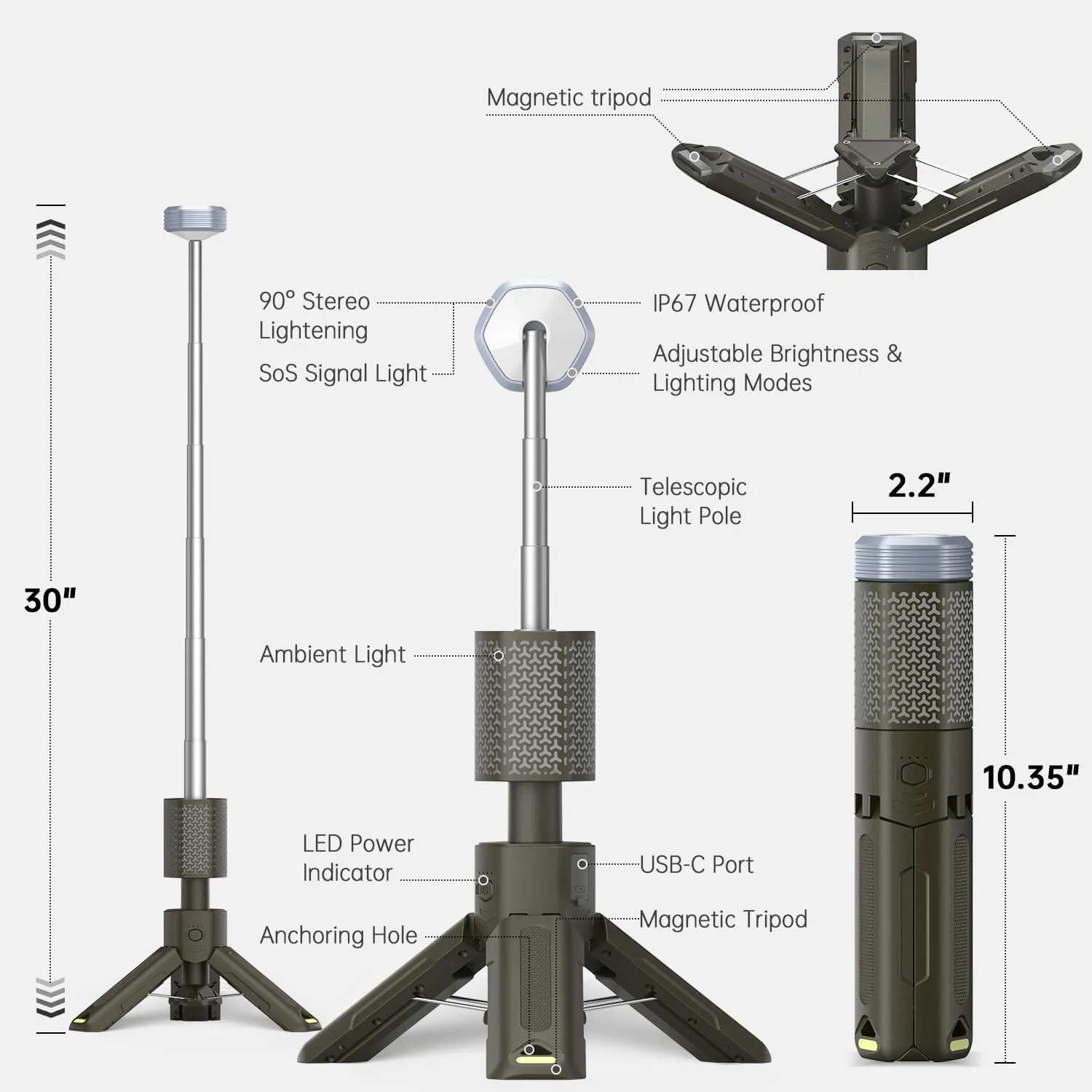 MORIKO Camping Lights Rechargeable Telescopic, Portable Collapsible Magnetic Lantern Camping Essentials, 10,500mAh IP67 Waterproof LED Flashlights, Camping Gear for Hiking Fishing Travel Emergency