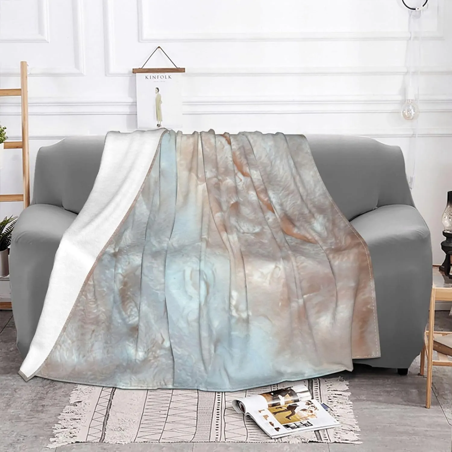 Mother of Pearl Light 60"X50" Flannel Blanket - 100% Soft Polyester, Lightweight and Warm, Suitable for Families, Camping, Travel