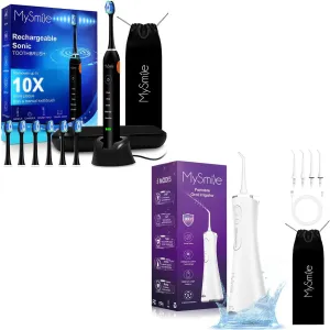 MySmile White Water Flosser and Toothbrush Combo Portable Cordless Dental Oral Irrigator 5 Modes & 5 Sonic Modes Toothbrush,4 Jet Tips and 6 Brush Heads,Oral Care Kit for Teeth Cleaning