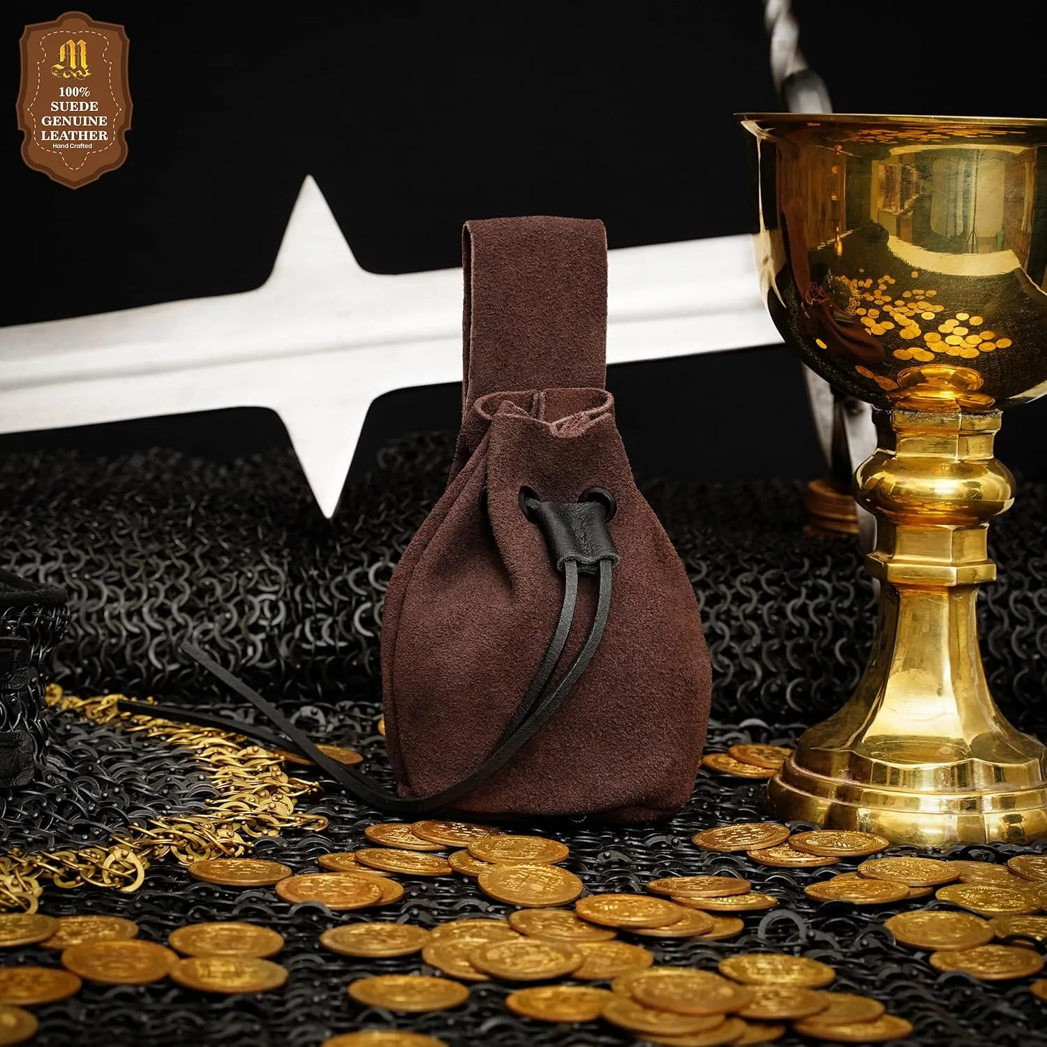 Mythrojan Medieval Drawstring Belt Bag, Ideal for SCA LARP Reenactment & Ren Fair