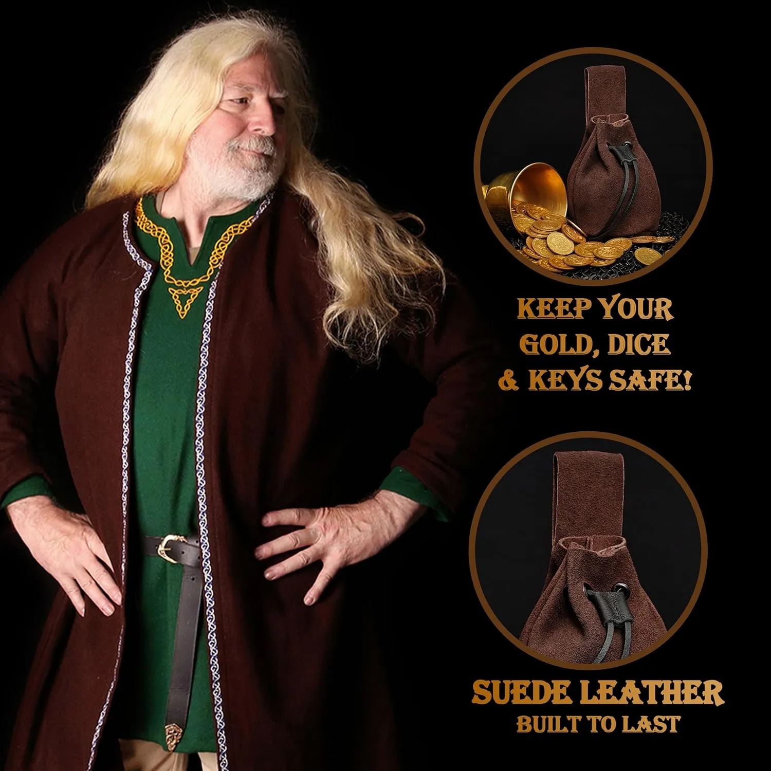 Mythrojan Medieval Drawstring Belt Bag, Ideal for SCA LARP Reenactment & Ren Fair