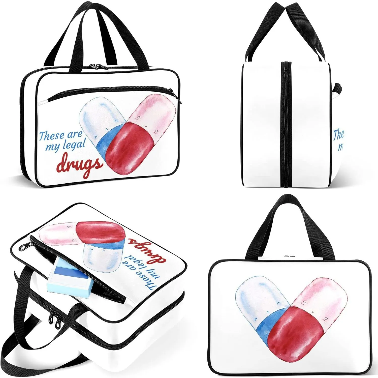 Naanle Pill Organizer Bag Travel Pill Bottle Medicine Organizer Home Storage Medication Bag for Vitamin Supplements, My Legal Drugs Empty First Aid Bag for Car Camping, 1.0 Count