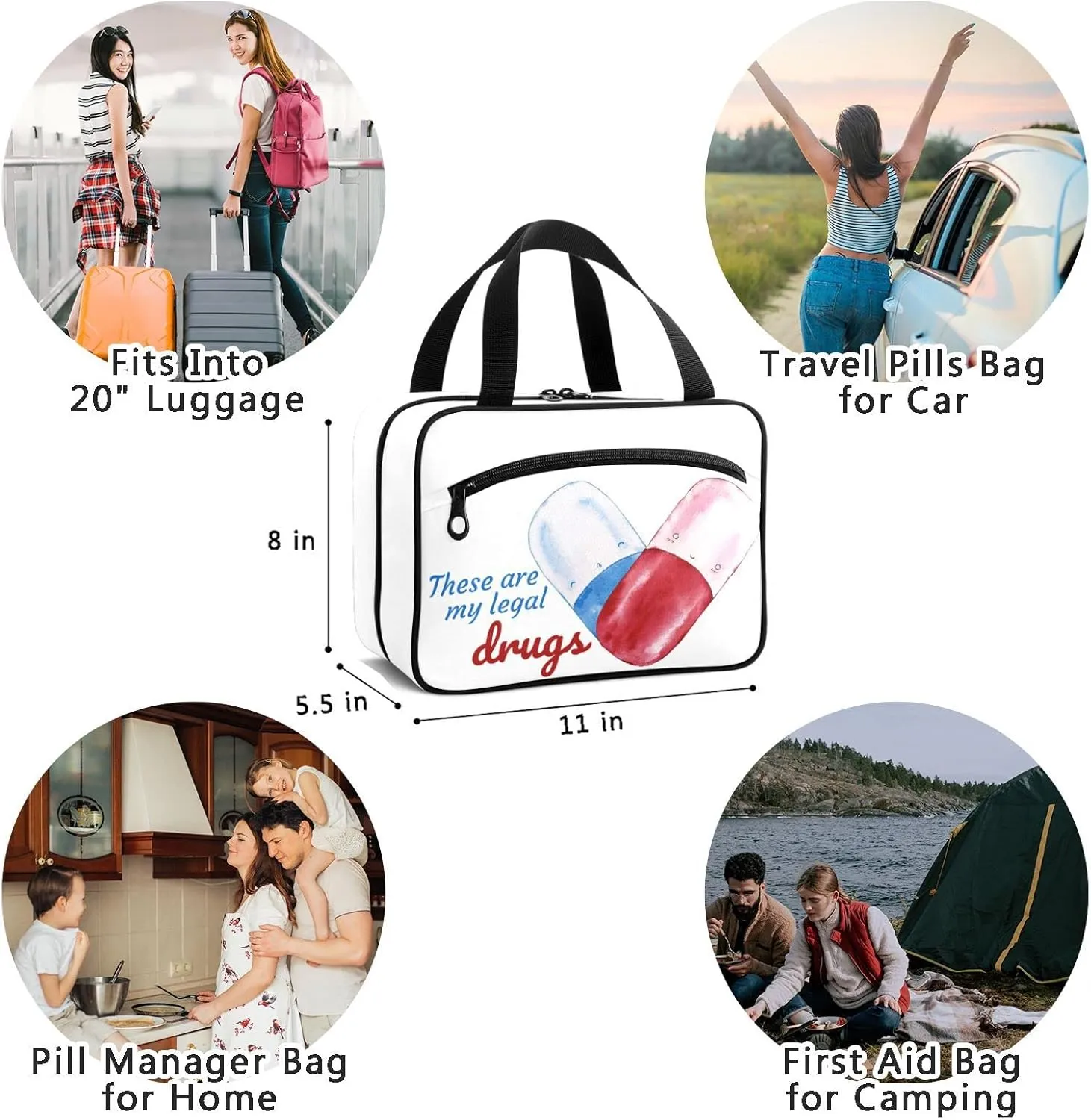 Naanle Pill Organizer Bag Travel Pill Bottle Medicine Organizer Home Storage Medication Bag for Vitamin Supplements, My Legal Drugs Empty First Aid Bag for Car Camping, 1.0 Count