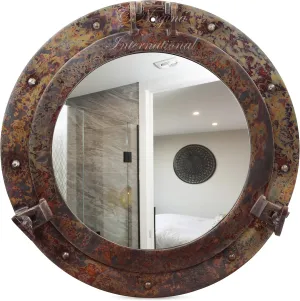 Nagina International Rustic Copper Shipwrecked Premium Nautical Porthole Mirror | Nautical Bathroom Mirrors (10 Inches, Aluminum Mirror)