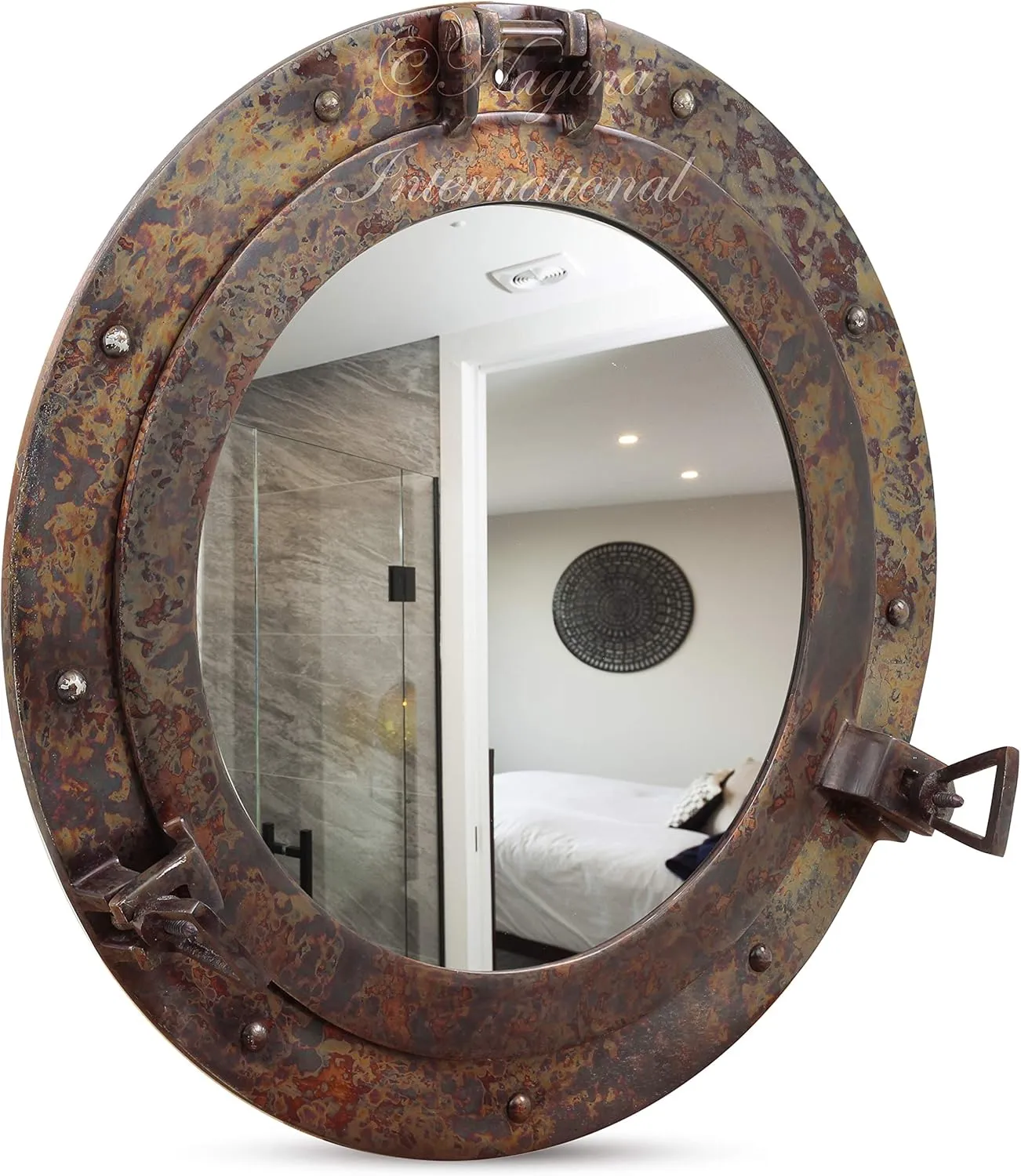Nagina International Rustic Copper Shipwrecked Premium Nautical Porthole Mirror | Nautical Bathroom Mirrors (10 Inches, Aluminum Mirror)