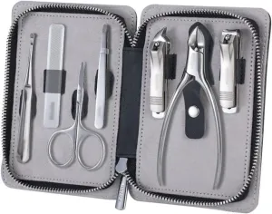 Nail Clipper Set Portable Nail Clipper Set, 7 Pieces Men Women Pedicure Grooming Kit, Sharp Finger and Toe Nail Tools with Leather Case Trim Package(Black)