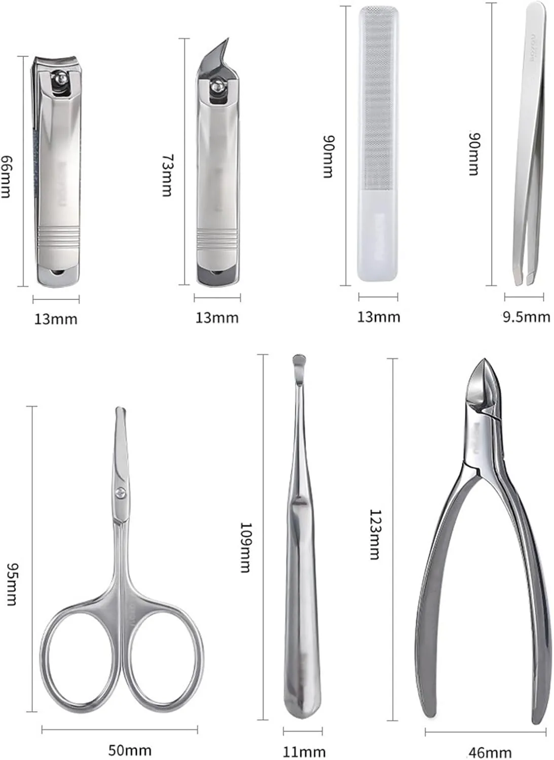 Nail Clipper Set Portable Nail Clipper Set, 7 Pieces Men Women Pedicure Grooming Kit, Sharp Finger and Toe Nail Tools with Leather Case Trim Package(Black)