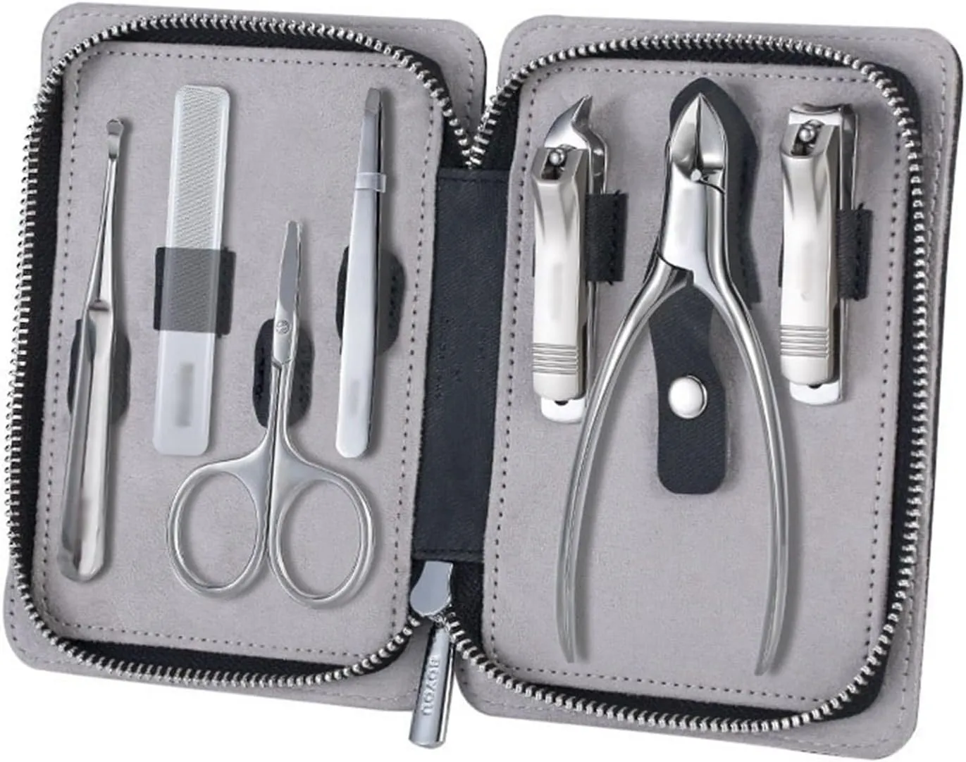 Nail Clipper Set Portable Nail Clipper Set, 7 Pieces Men Women Pedicure Grooming Kit, Sharp Finger and Toe Nail Tools with Leather Case Trim Package(Black)
