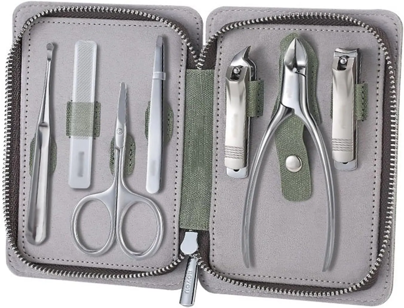Nail Clipper Set Portable Nail Clipper Set, 7 Pieces Pedicure Grooming Kit for Men Women, Sharp Finger&Toe Nail Tool, Personal Care Manicure Kit with Leather Case Fingernail Clipper(Green)