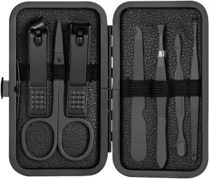 Nail Clippers Set, 7-18 Pieces Stainless Steel Manicure Pedicure Kit with Leather Case for Travel, Suitable for Unisex-Black_12 Piece Set(Black-7 Piece Set)