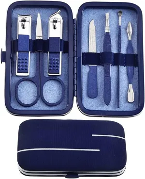 Nail Kit Professional Stainless Steel Nail Scissors Personal Care Set Pack 7-Piece Set Blue Toe Nail Clippers