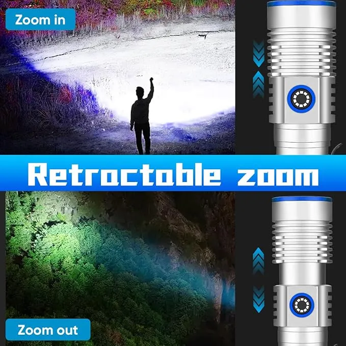 NAKCNM Magnetic Flashlight LED Rechargeable Flashlights High Lumens, 25000lm 4 Modes with Clip&Diffuser, Waterproof Super Bright Flashlights for Home Emergency Camping, Dimmable (Black Silver)