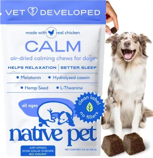 Native Pet Calming Chews for Dogs - Melatonin for Dogs Anxiety Relief - Grain Free All Natural Hemp Calming Treats & L-Theanine Helps Manage Stress & Separation Anxiety - Puppy Sleep Aid - 60 Chews