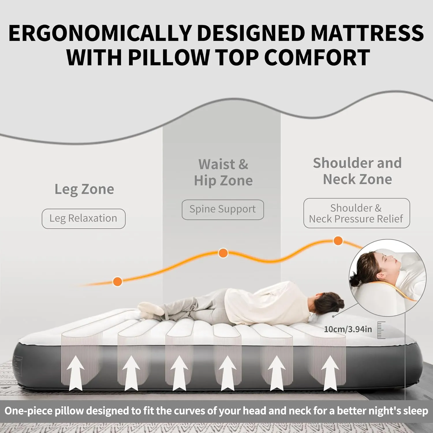 Naturehike Pillow Top Plush Twin Air Mattress with Rechargeable Built-in Electric Pump, Blow Up Bed with Annular Air Column Structure, Inflatable Airbed for Home, Camping, Guests