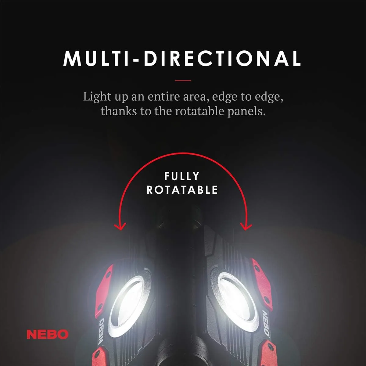 NEBO OMNI 2K Rechargeable Work Light | 2000 Lumens COB, 6 Light Modes, Rotating Magnetic Handles, Built-In Power Bank, Water Resistant, Portable Camping Lantern, Includes USB-C Charging Cable