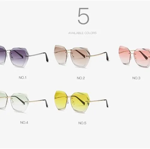 New 2025 Sunglasses For Women Cat Eye Rimless Diamond cutting Lens Fashion Shades Sun Glasses With Box
