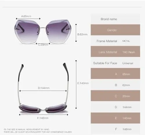 New 2025 Sunglasses For Women Cat Eye Rimless Diamond cutting Lens Fashion Shades Sun Glasses With Box