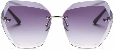 New 2025 Sunglasses For Women Cat Eye Rimless Diamond cutting Lens Fashion Shades Sun Glasses With Box