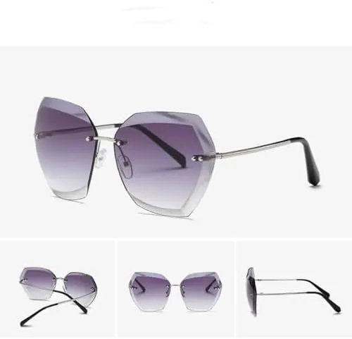 New 2025 Sunglasses For Women Cat Eye Rimless Diamond cutting Lens Fashion Shades Sun Glasses With Box